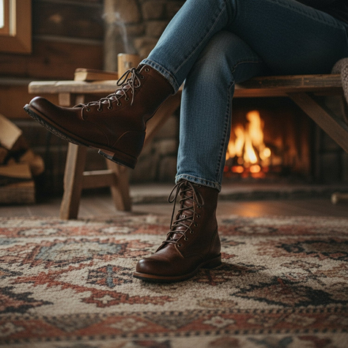 Botas de combate de cuero para mujer con cordones