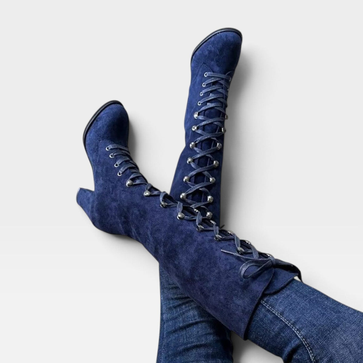 Botas de tacón cuadrado con cordones para mujer