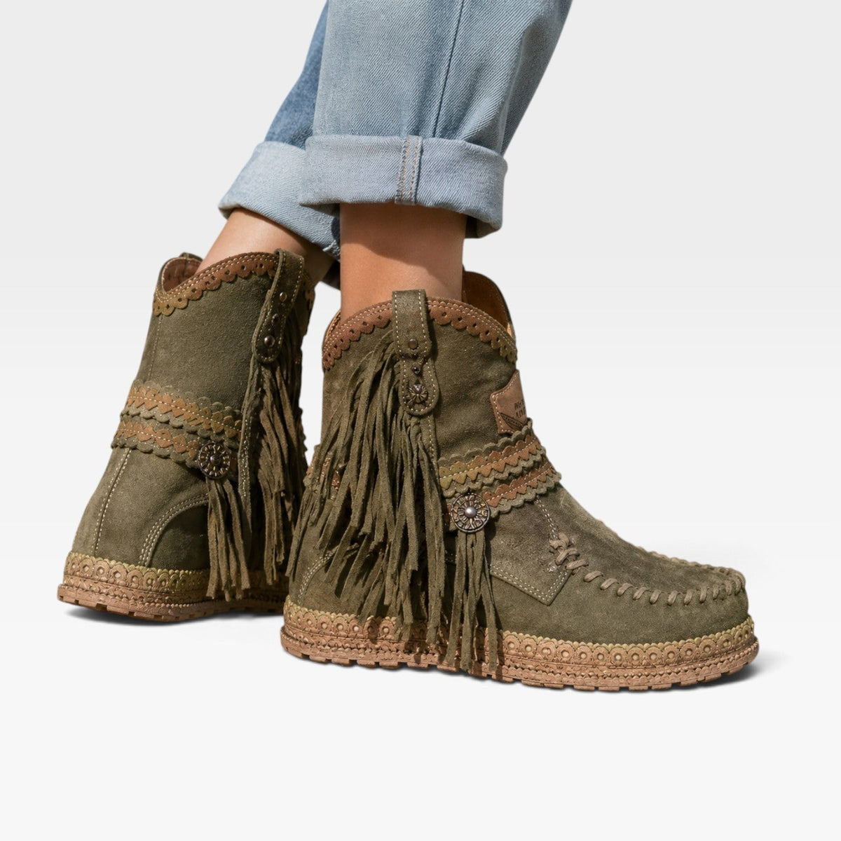 Botines de Ante con Flecos para Mujer