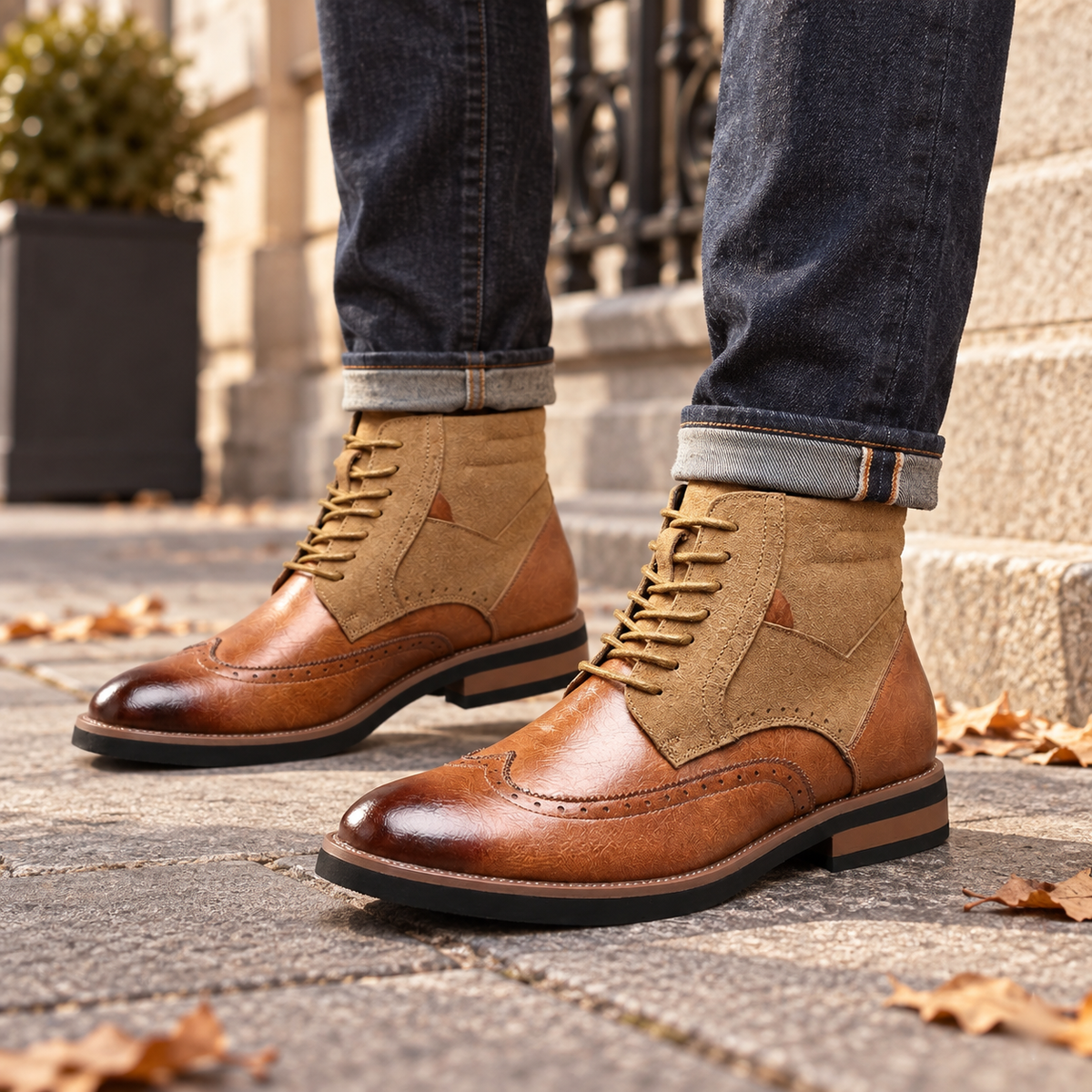 Botas de Cuero para Hombre con Punta de Ala