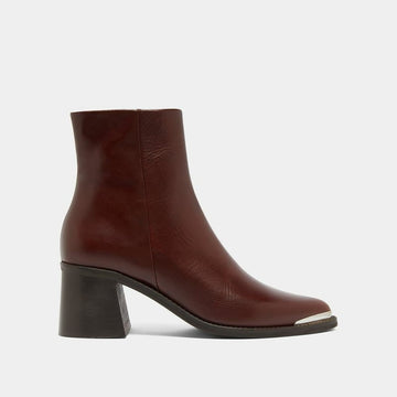 Botas de Tacón Bloque de Cuero de Vaca Burgundy para Mujer