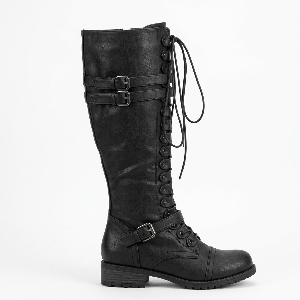 Botas Altas de Mujer con Cordones y Hebilla