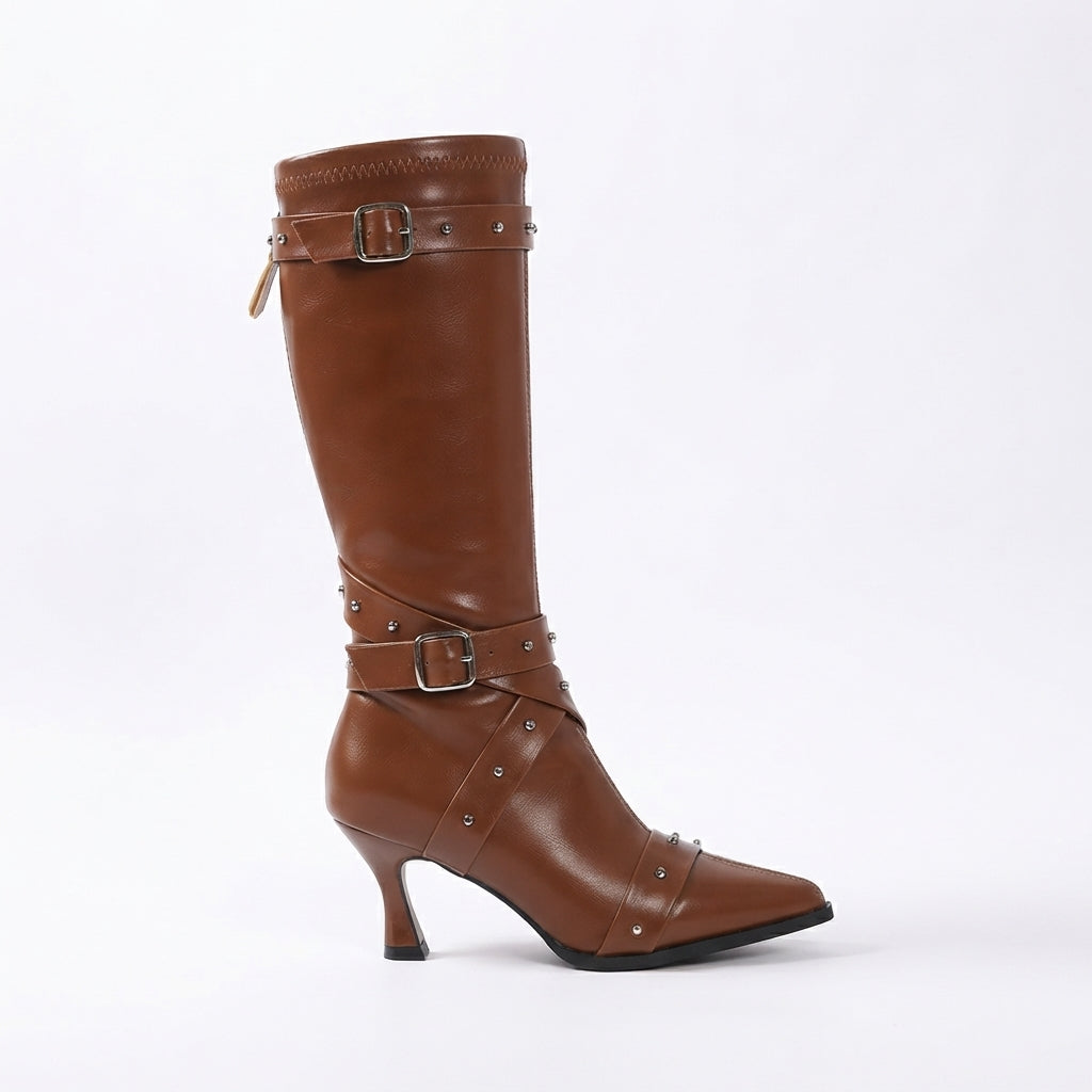 Botas de Tacón Alto de Cuero Alto para Mujeres