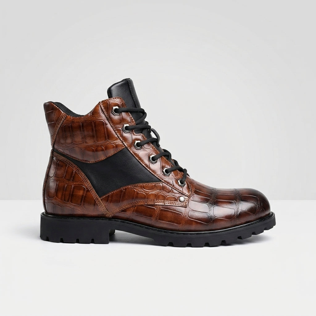 Botas de Cuero con Relieve de Cocodrilo para Hombre