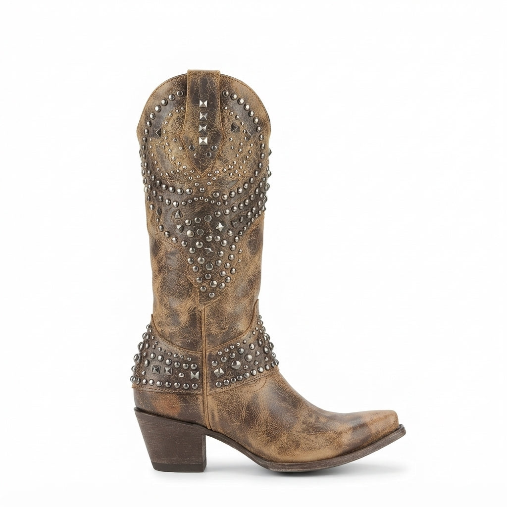Botas de Cuero Cowboy de Cuello Alto para Mujeres