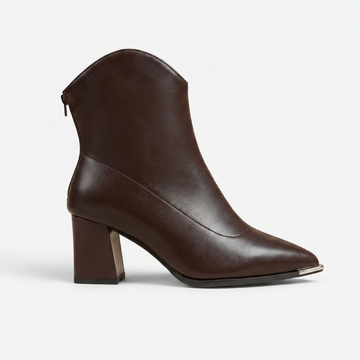 Botas de Tobillo de Cuero para Mujer con Tacón Cuadrado y Punta Afilada
