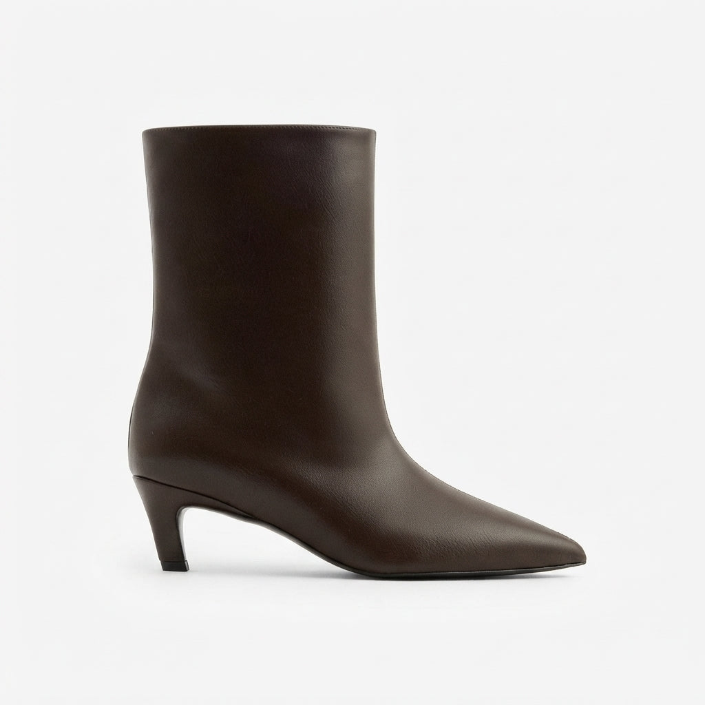 Botines de Cuero con Tacón de Gatito para Mujer