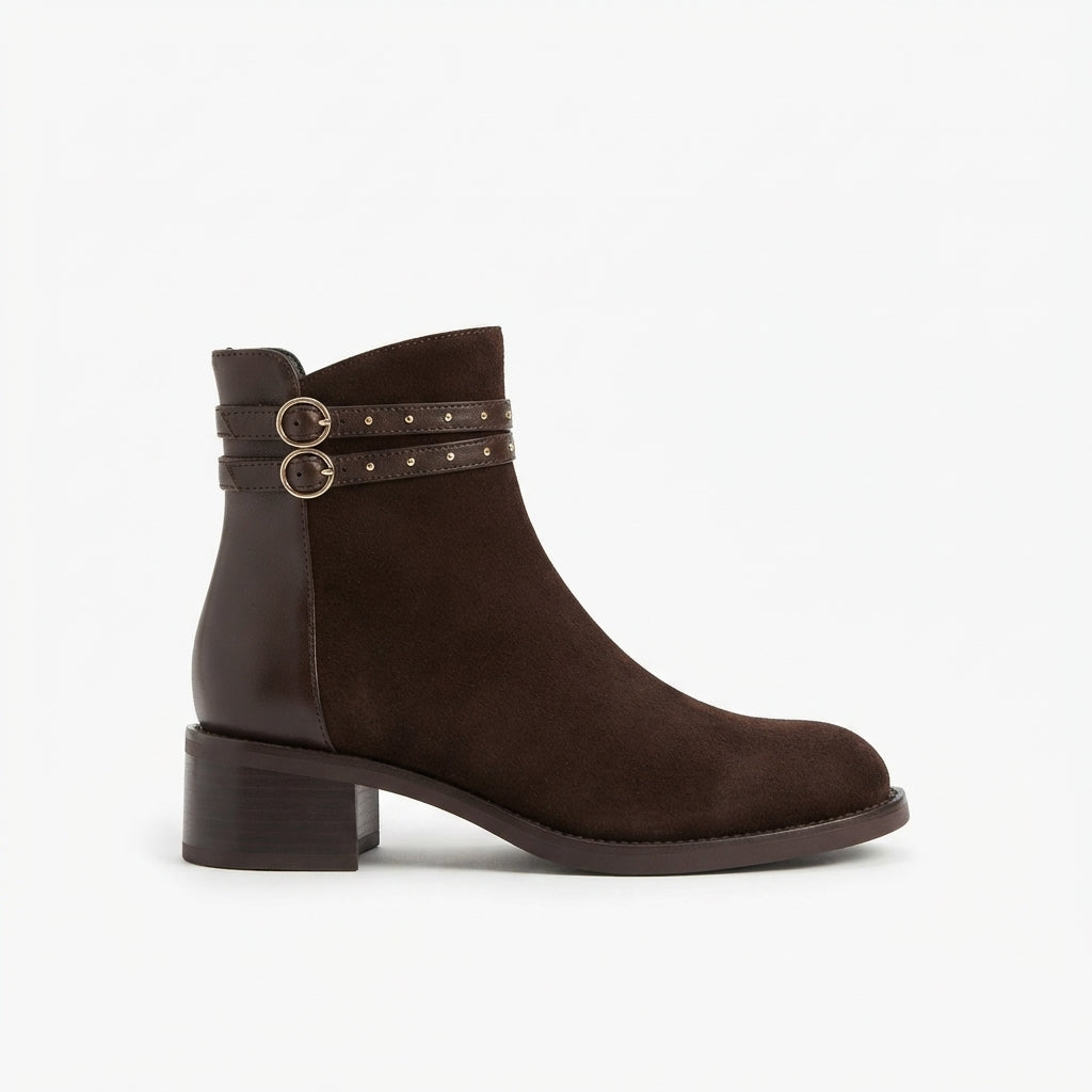 Botas de Tobillo de Suede con Tacón para Mujeres