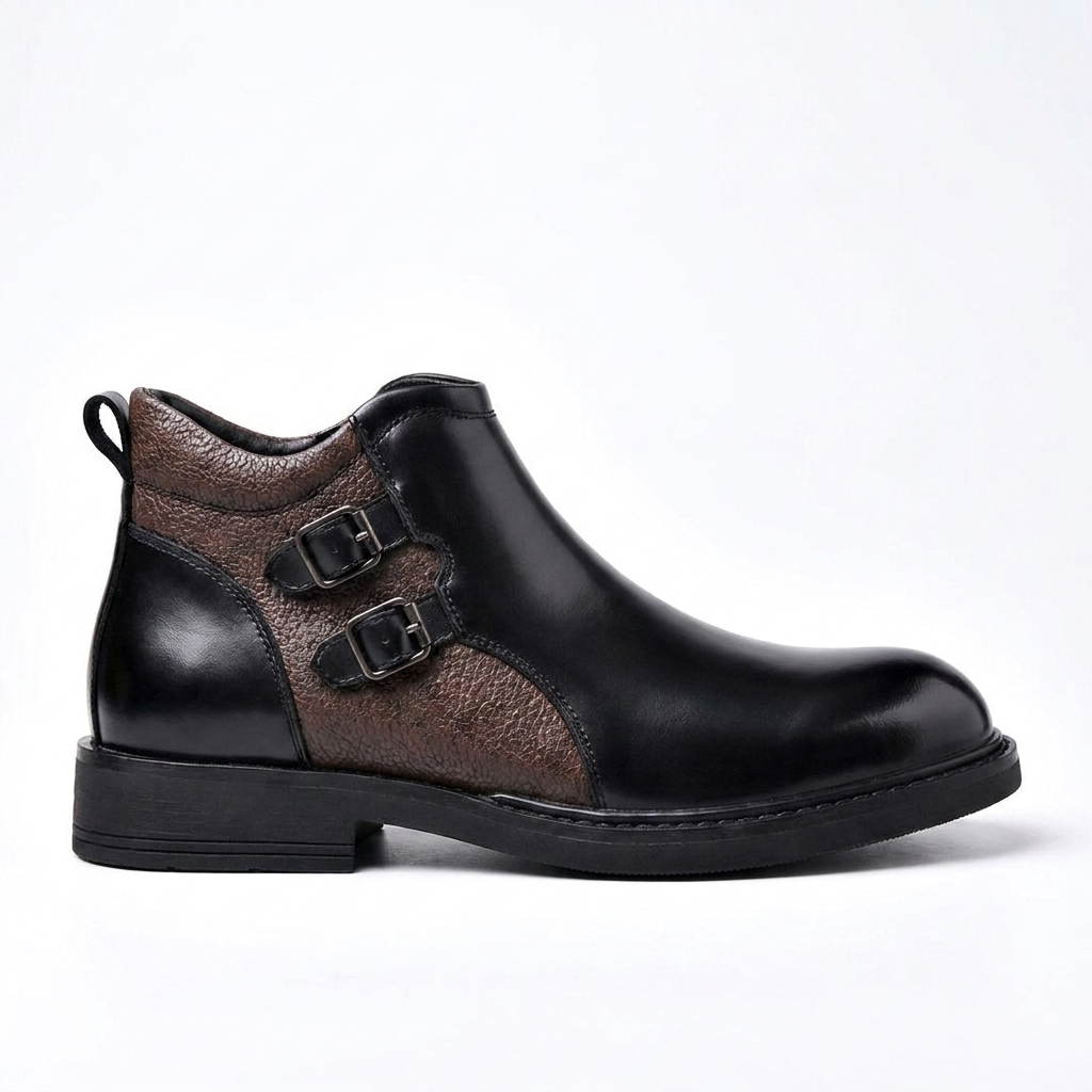 Botas de tobillo de cuero para hombre con doble hebilla