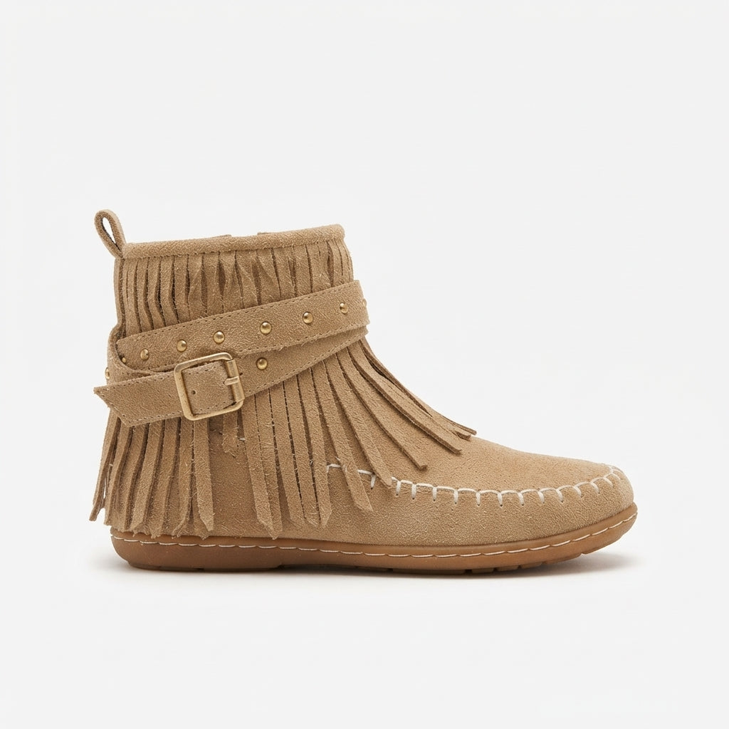 Botas de Tobillo de Ante con Flecos Encantadoras para Mujeres