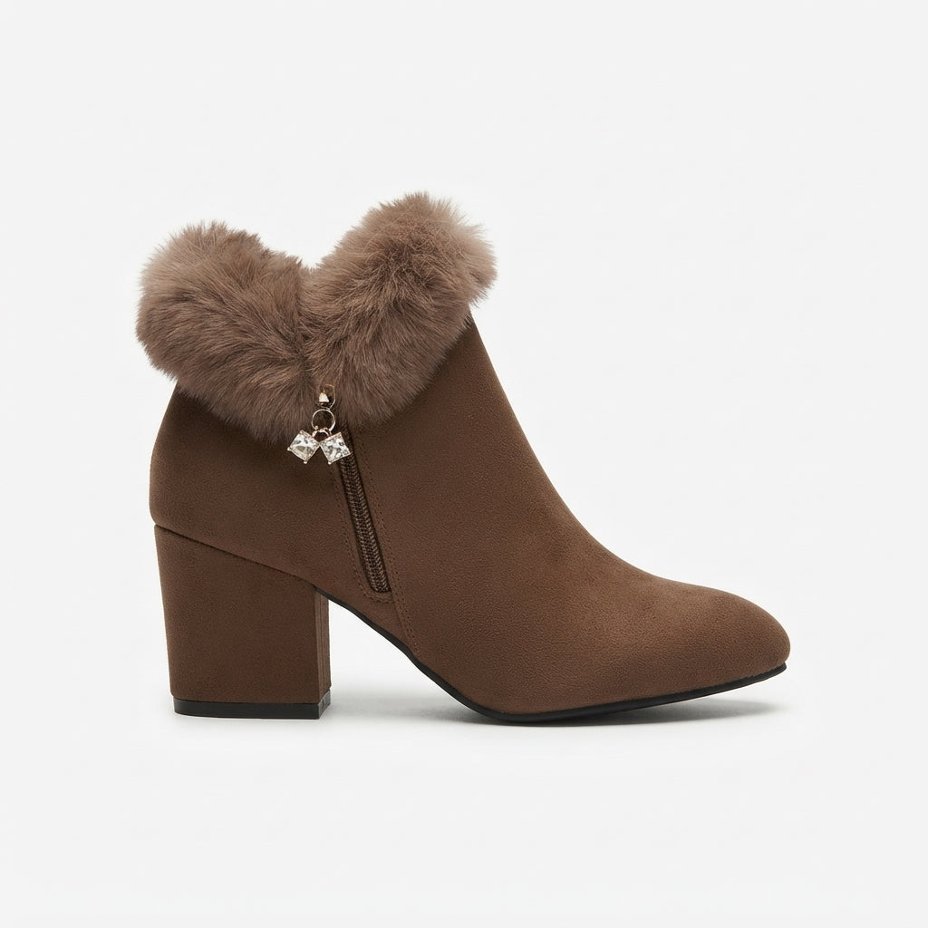 Botas de Tobillo Elegantes para Mujer con Ribete de Piel Sintética