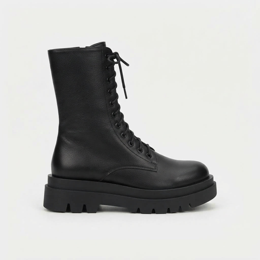 Botas de Combate de Cuero con Plataforma para Mujeres