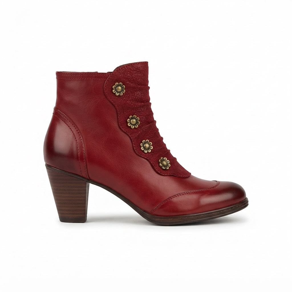 Botas de Tobillo Elegantes de Cuero con Tacón para Mujeres