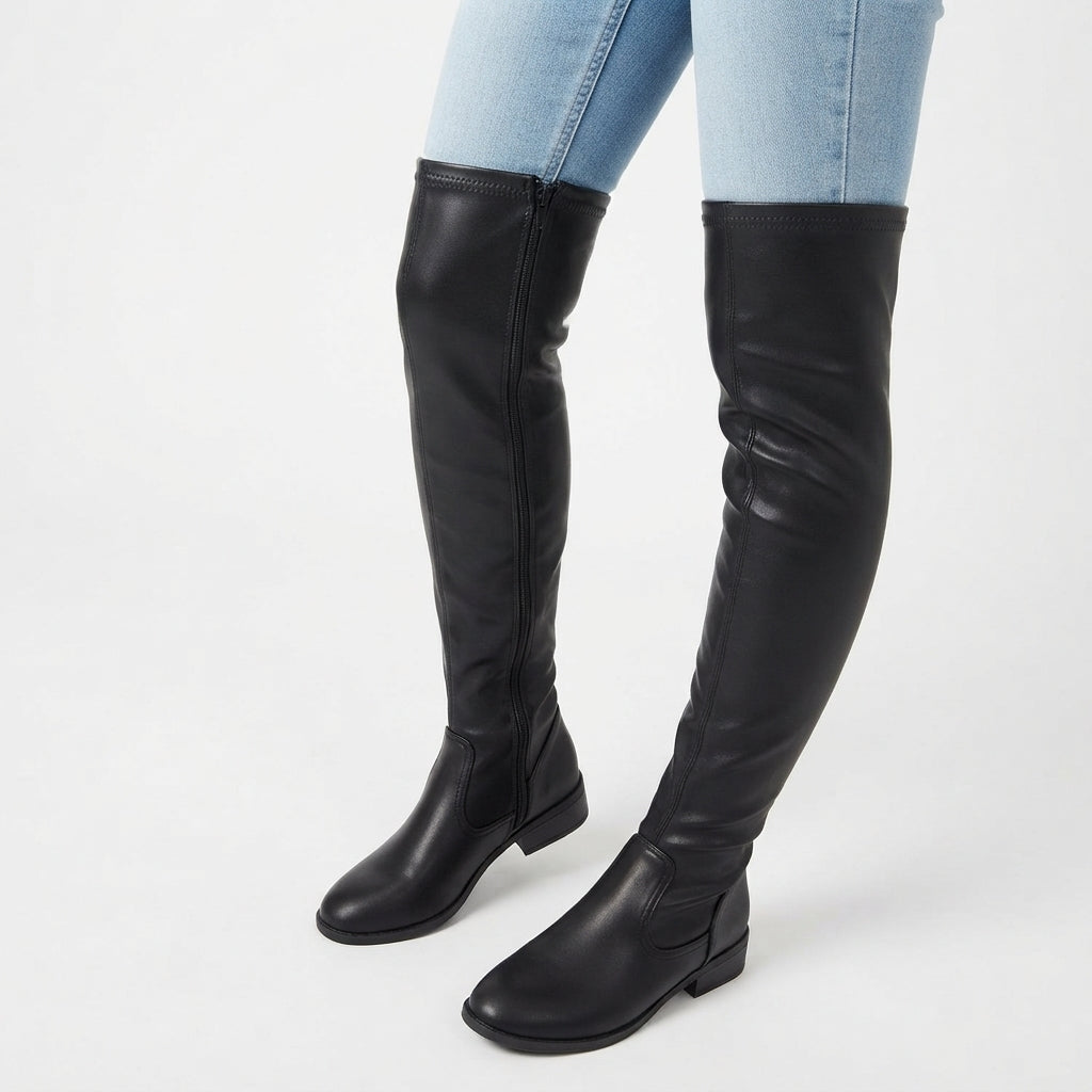 Botas de tacón alto ajustadas para mujer sobre la rodilla