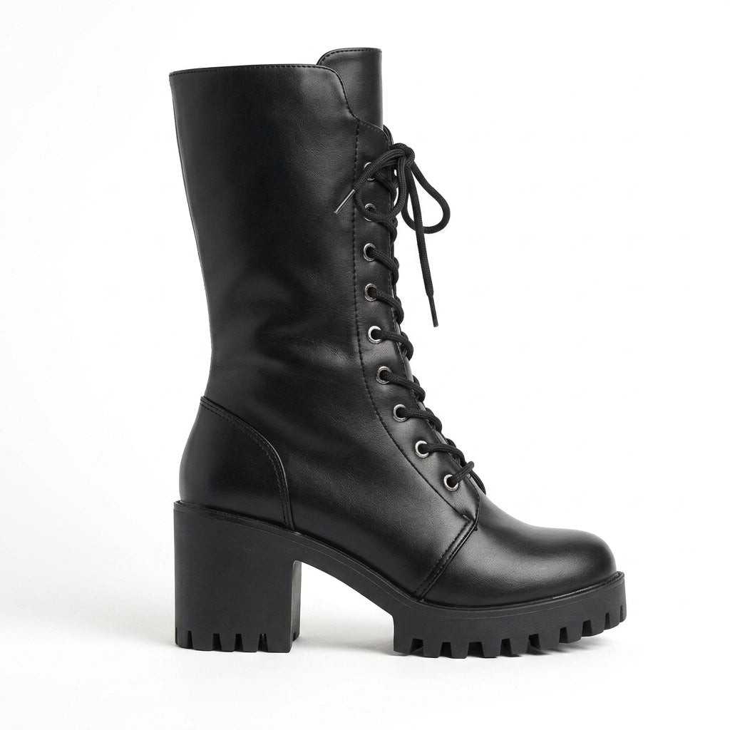 Botas de Combate de Cuero con Plataforma para Mujer