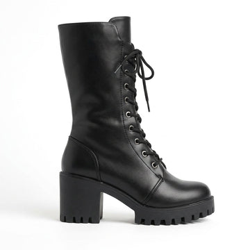 Botas de Combate de Cuero con Plataforma para Mujer