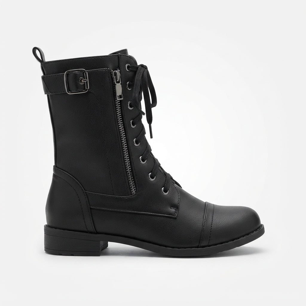 Botas de combate de mujer con cordones y cremallera lateral
