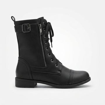 Botas de combate de mujer con cordones y cremallera lateral