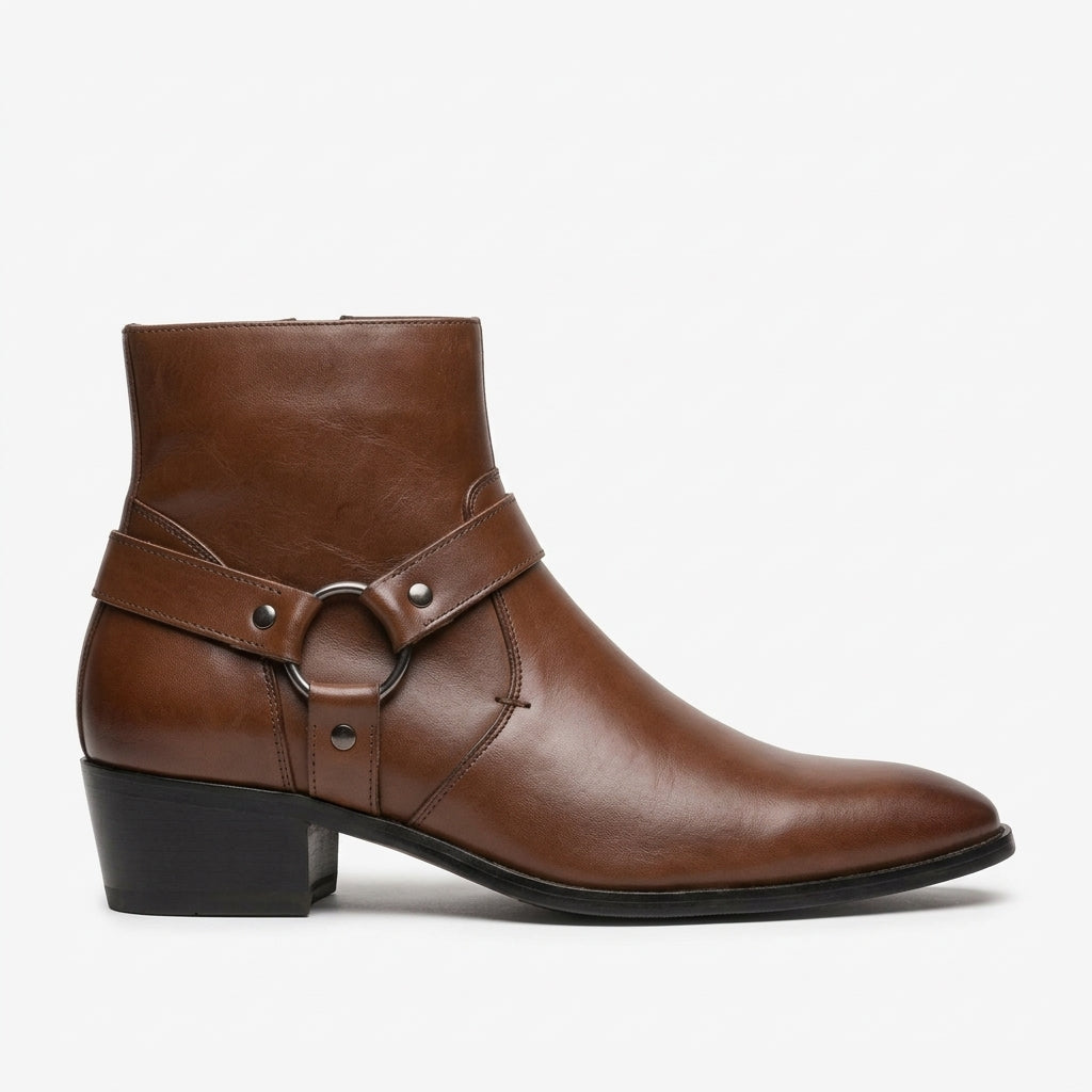 Botas de Cuero para Motociclista con Tacón para Hombre