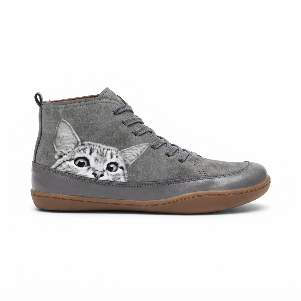 Botas de Tobillo Acogedoras para Mujeres con Estampado de Gato