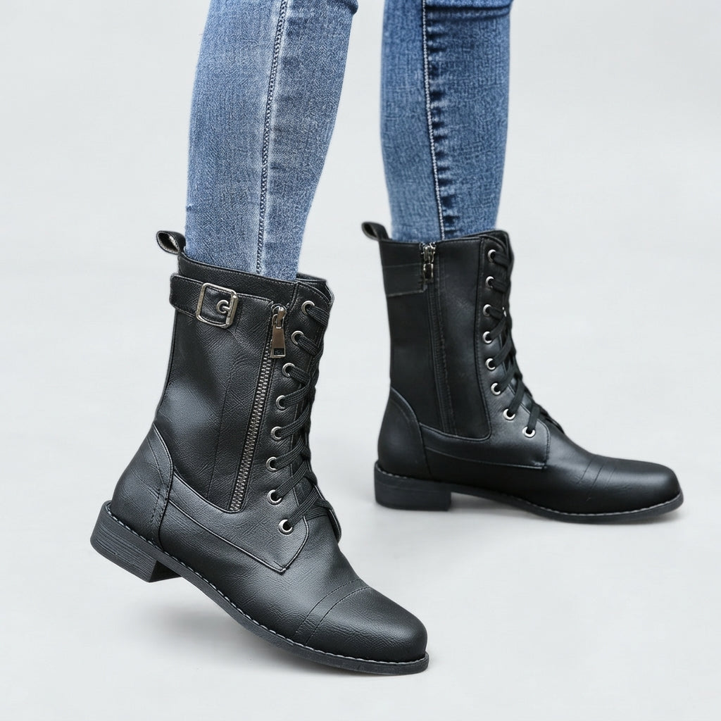Botas de combate de mujer con cordones y cremallera lateral