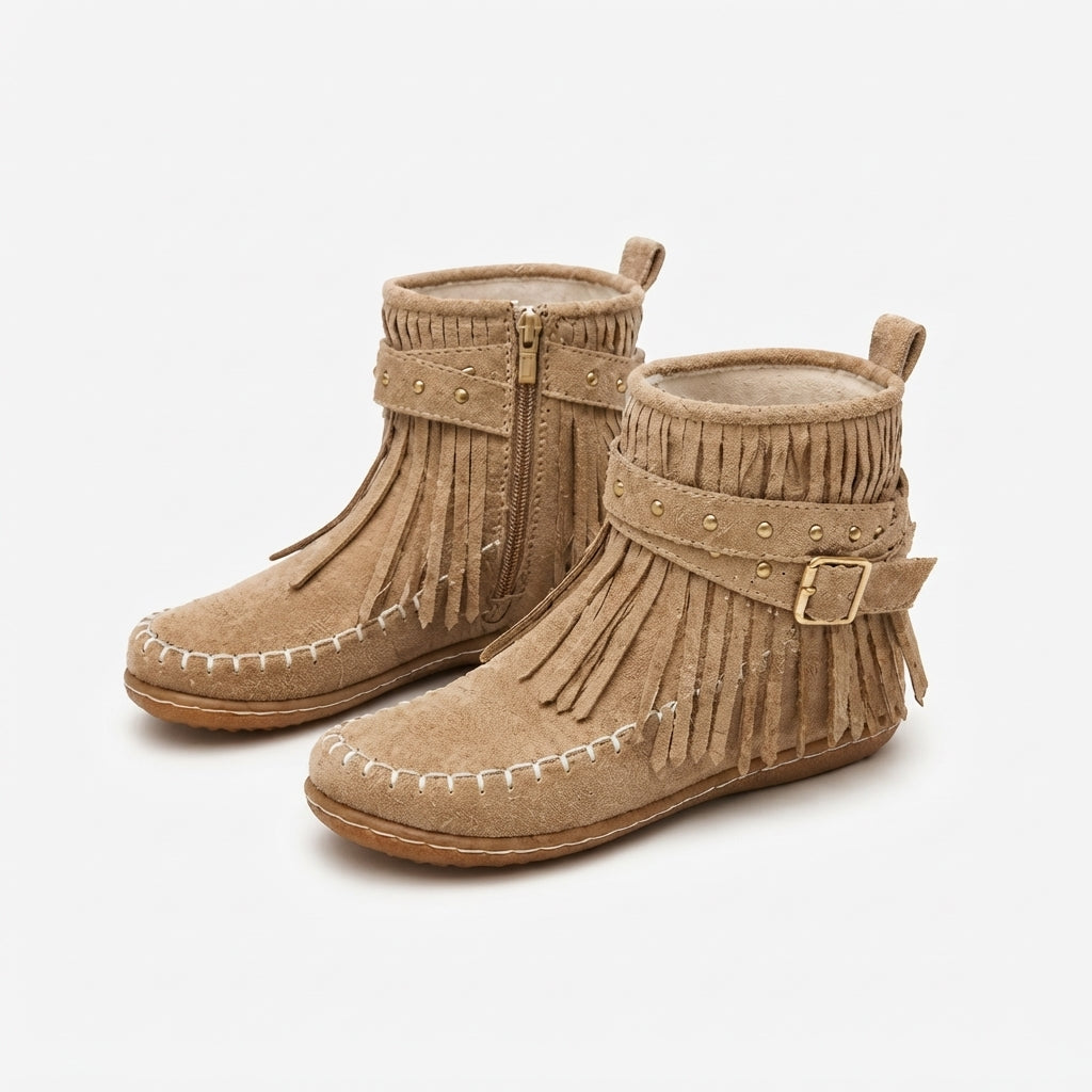 Botas de Tobillo de Ante con Flecos Encantadoras para Mujeres