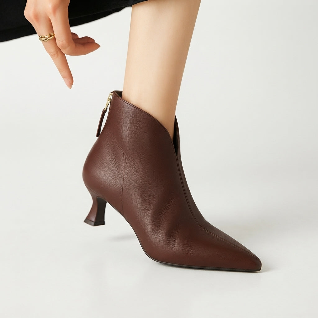 Botas de Tobillo de Punta Afila con Tacón de Gatito para Mujeres