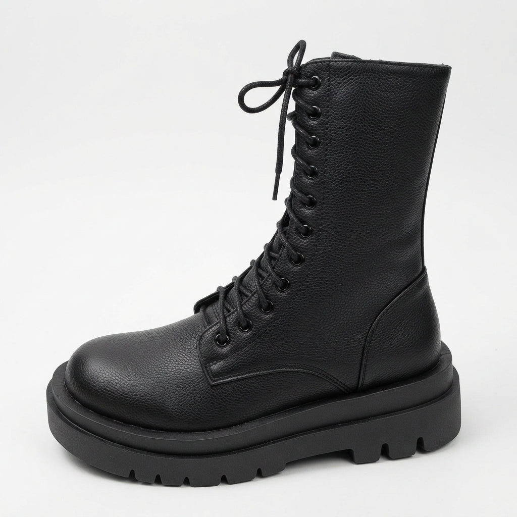 Botas de Combate de Cuero con Plataforma para Mujeres