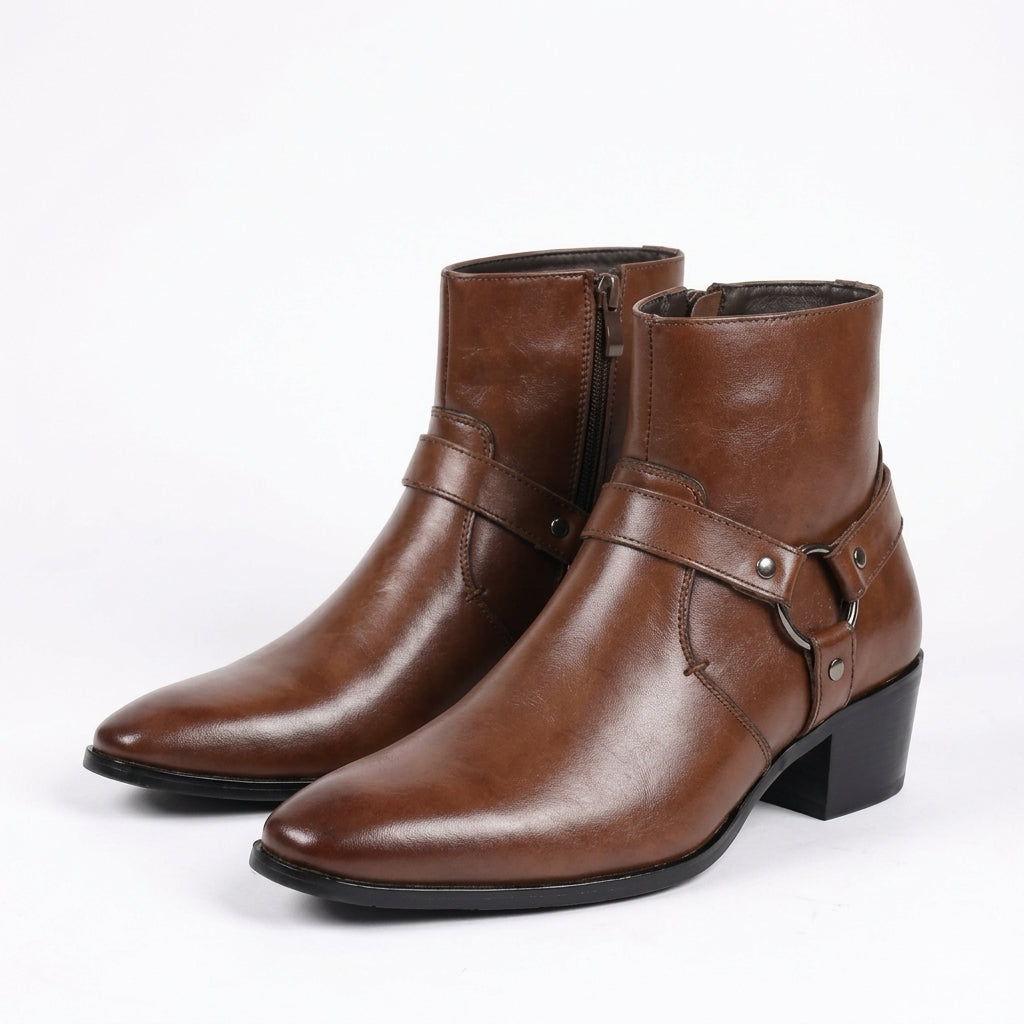 Botas de Cuero para Motociclista con Tacón para Hombre