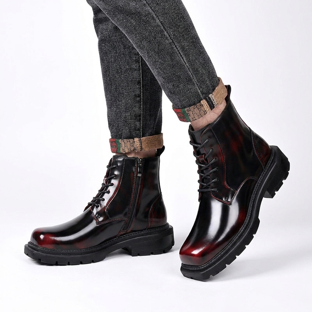 Botas de combate de cuero para hombre, tobilleras