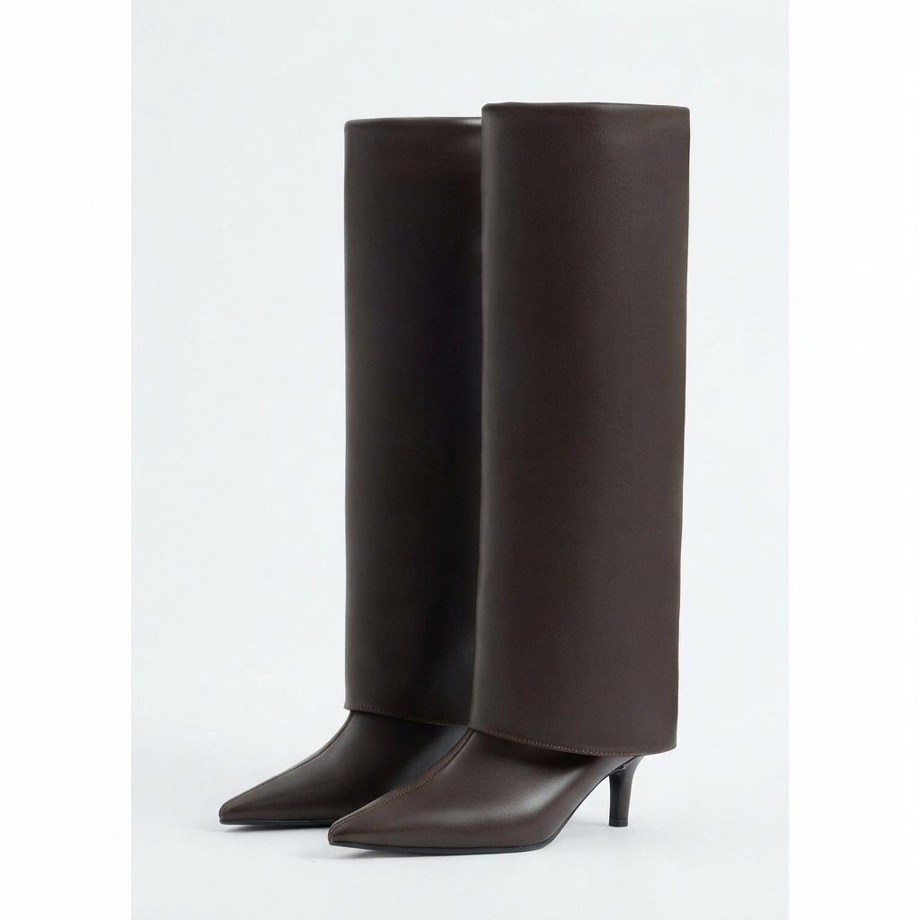 Botas de Cuero de Tacón Bajo para Mujer