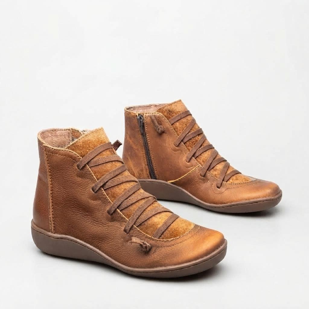 Botas de Cuero con Cordones para Mujeres, Cómodas