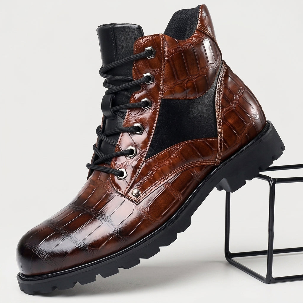 Botas de Cuero con Relieve de Cocodrilo para Hombre