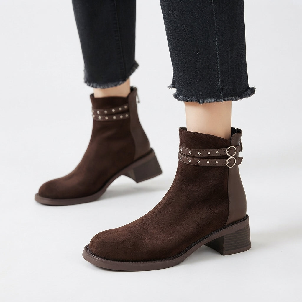 Botas de Tobillo de Suede con Tacón para Mujeres