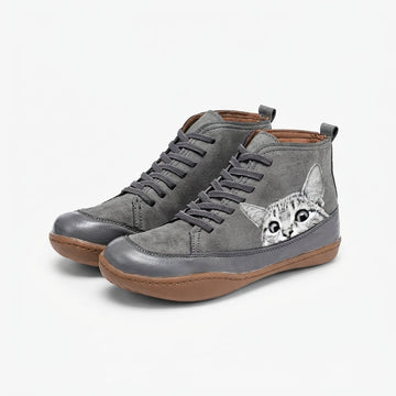 Botas de Tobillo Acogedoras para Mujeres con Estampado de Gato