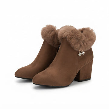 Botas de Tobillo Elegantes para Mujer con Ribete de Piel Sintética
