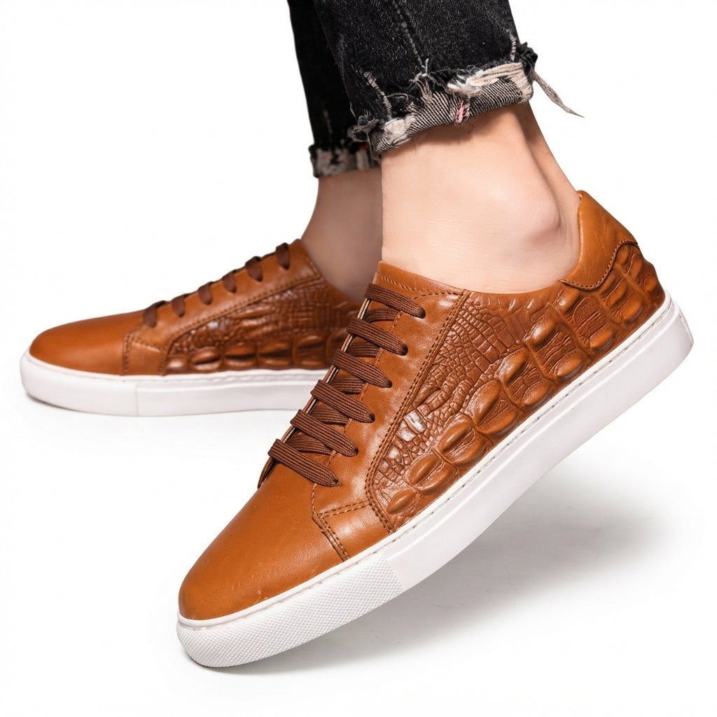 Zapatillas de Cuero con Relieve de Cocodrilo para Hombre