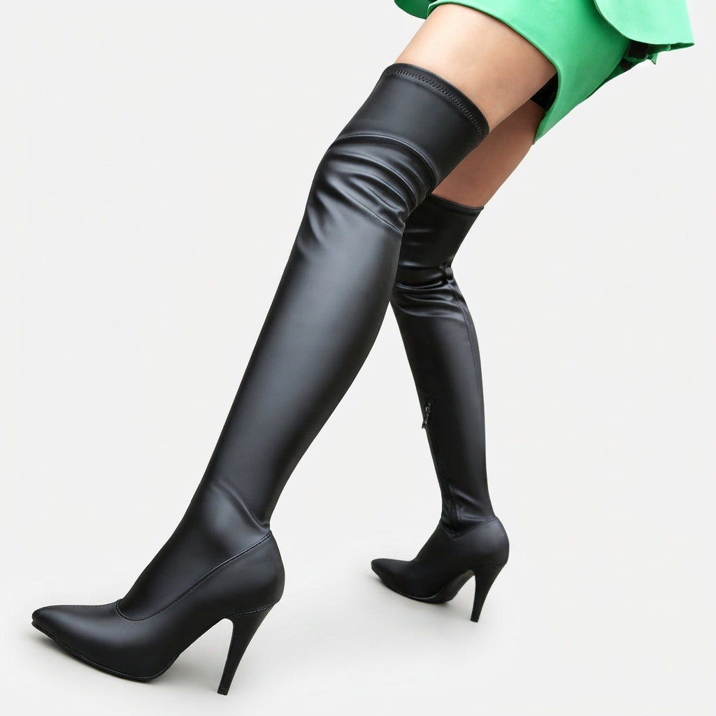 Botas de tacón alto con punta afilada por encima de la rodilla para mujer