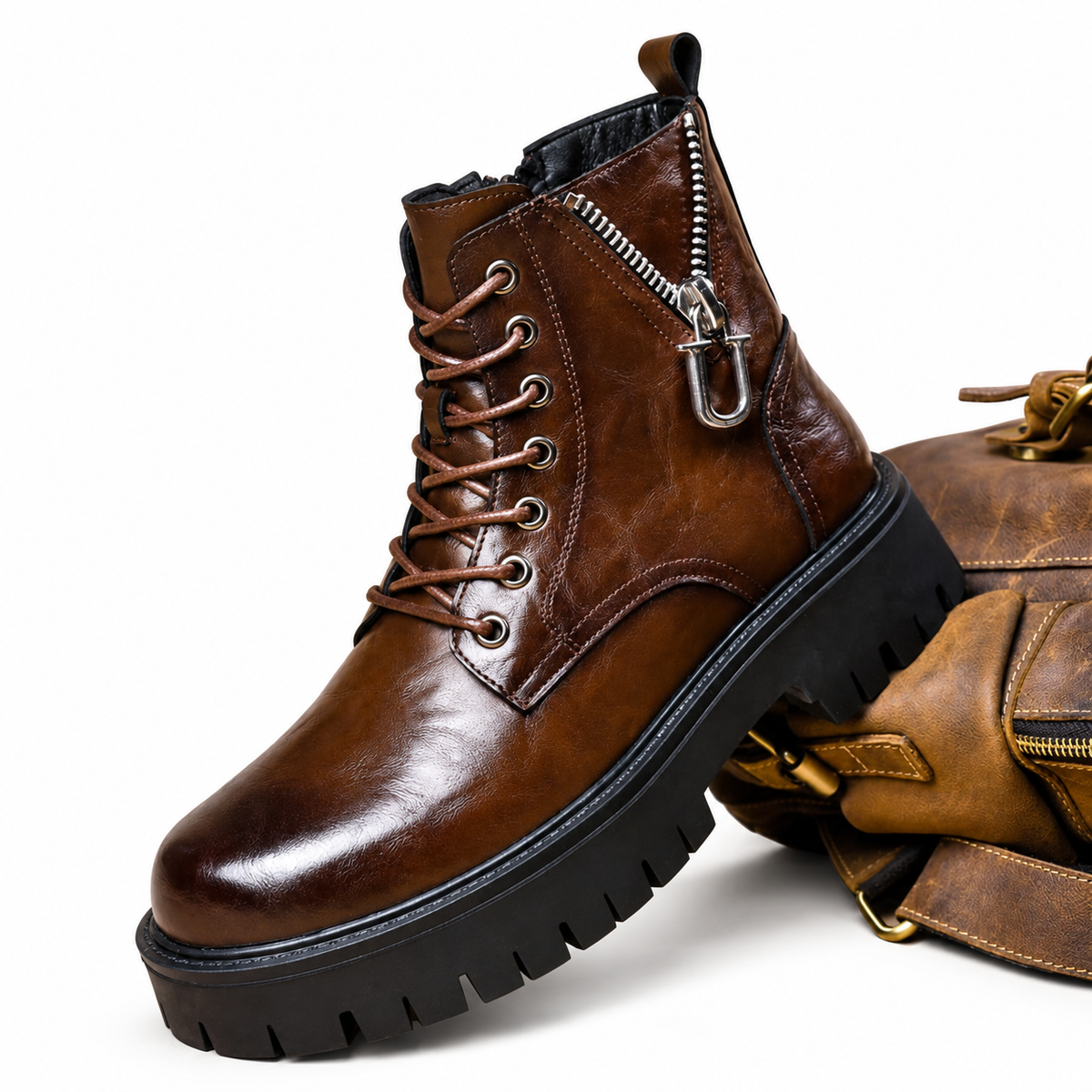 Botas de Combate de Cuero Rústico para Hombre