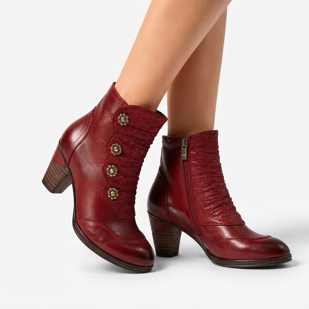 Botas de Tobillo Elegantes de Cuero con Tacón para Mujeres