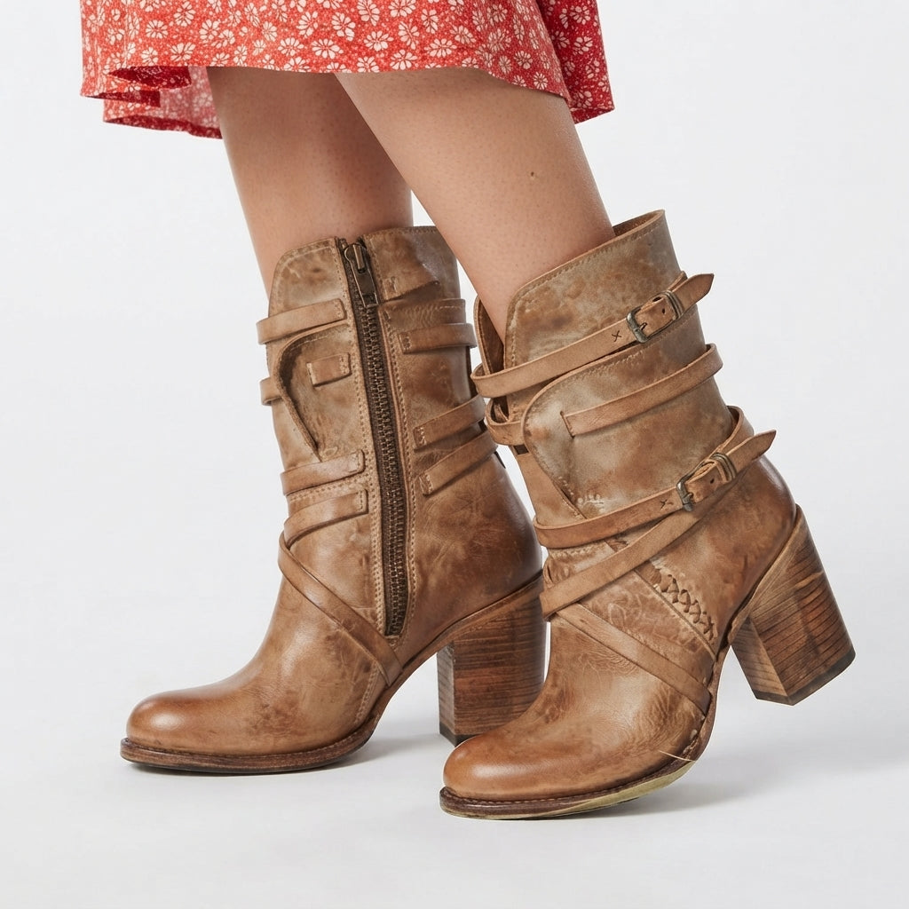 Botas Biker Retro con Tacón Cómodas para Mujer