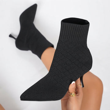 Botas de calcetín elegantes de tacón kitten con punta afilada para mujer