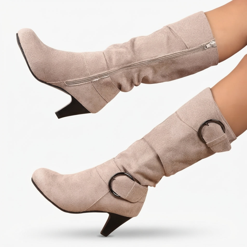 Botas de tacón alto caídas hasta la rodilla para mujer