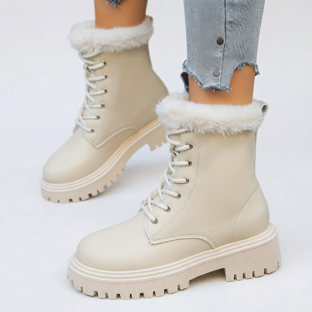 Botas de combate forradas con cordones para mujer