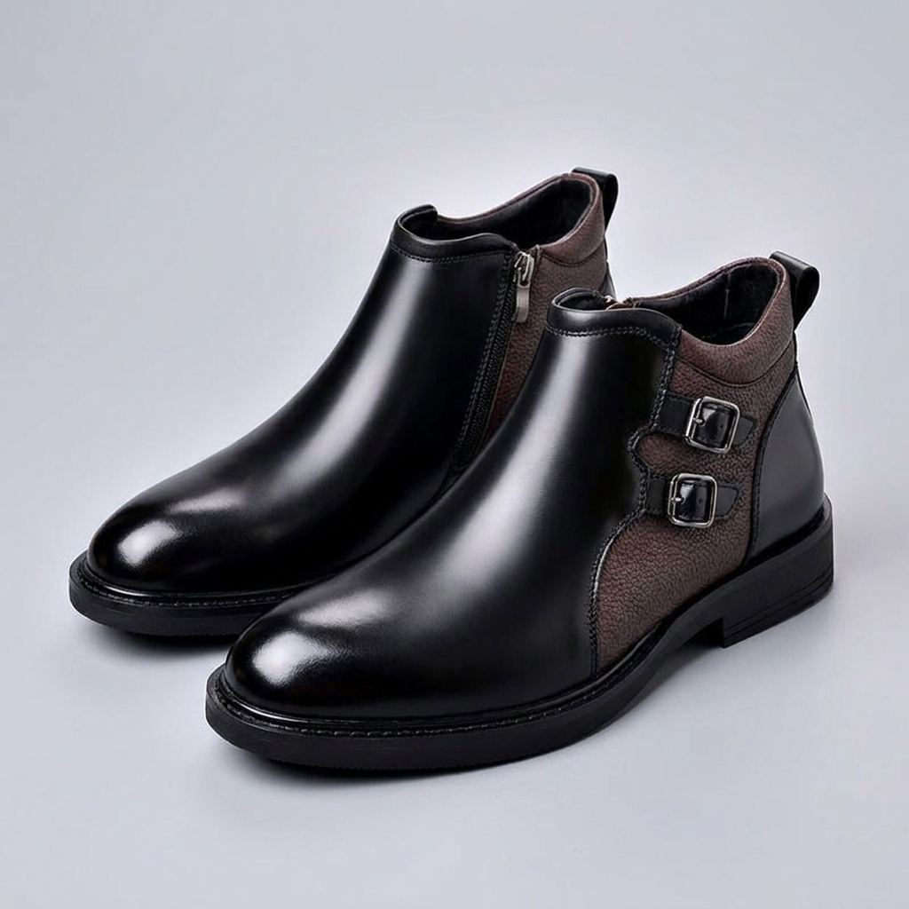 Botas de tobillo de cuero para hombre con doble hebilla