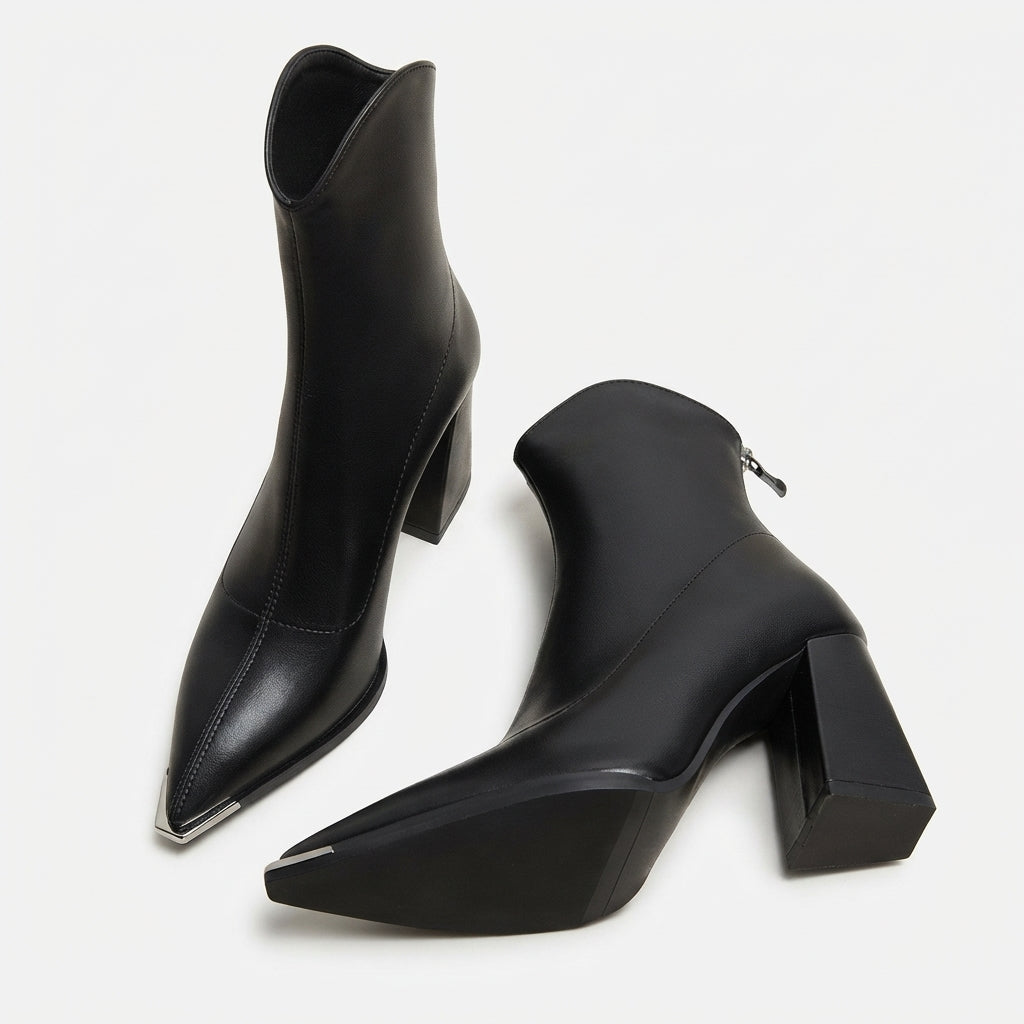 Botines de tacón con punta afilada para mujer