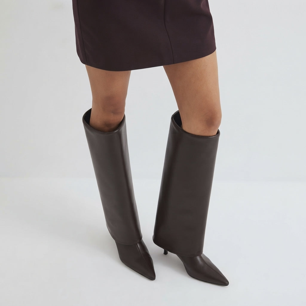 Botas de Cuero de Tacón Bajo para Mujer