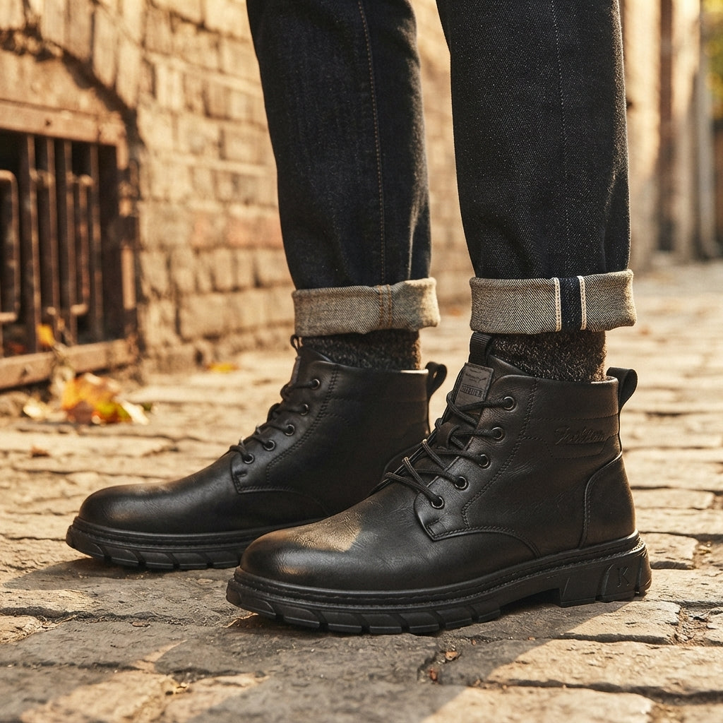 Botas de Combate de Cuero Rústico para Hombre