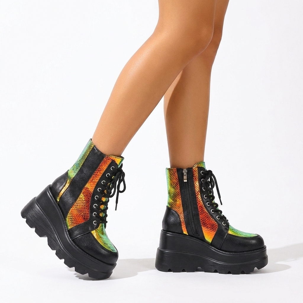 Botas de Tobillo de Plataforma Gruesa para Mujeres