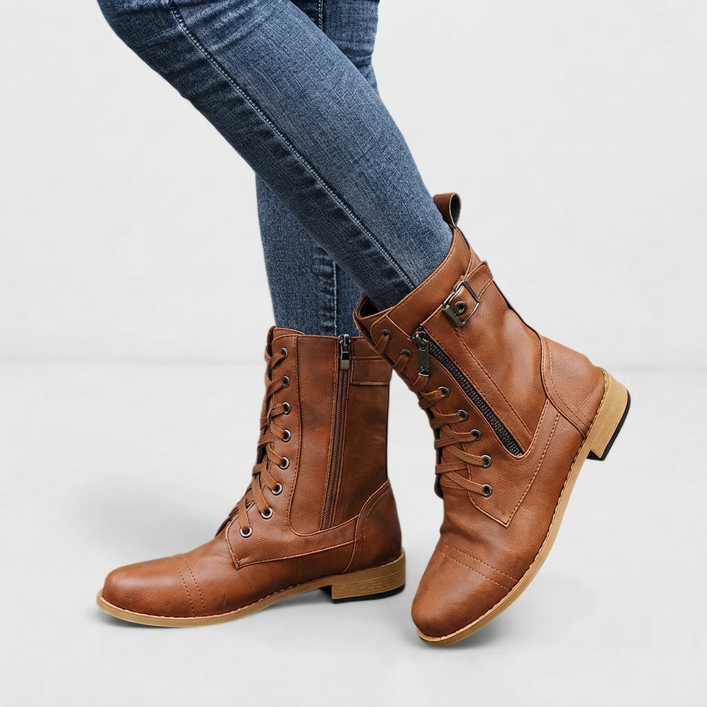 Botas de combate de mujer con cordones y cremallera lateral